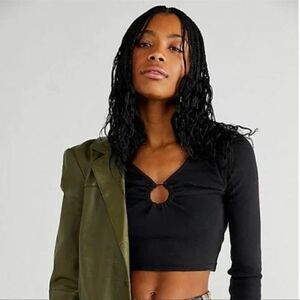 New Free people boho cropped ring cut off black sexy top Sz M